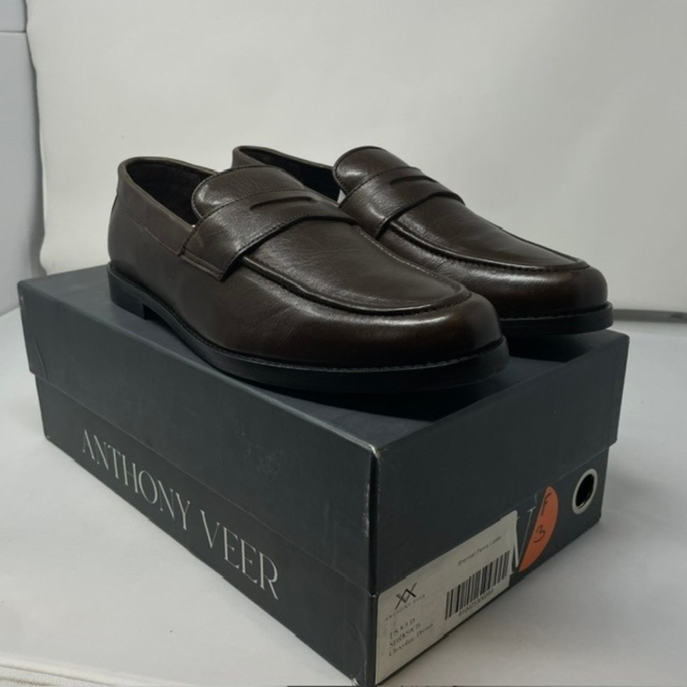 Anthony Veer Sherman Penny Loafer Chocolate Brown Leather Mens 8.5D SHR850CB